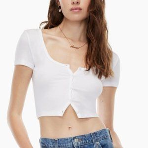 Aritzia Sunday Best Holly Top (White Cropped Button-up T-shirt)